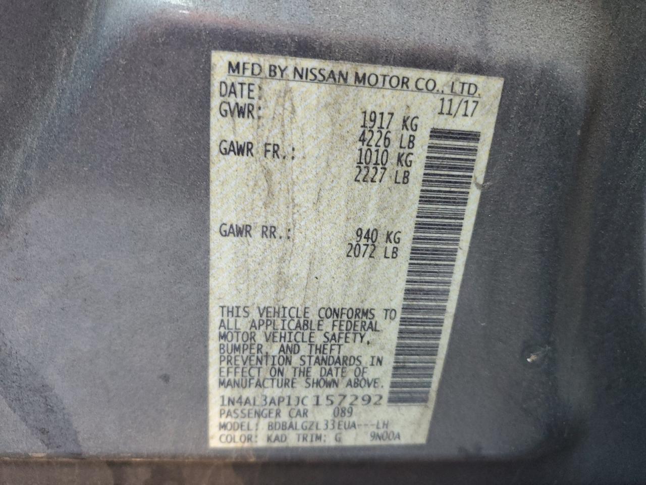 2018 Nissan Altima 2.5 VIN: 1N4AL3AP1JC157292 Lot: 82267535