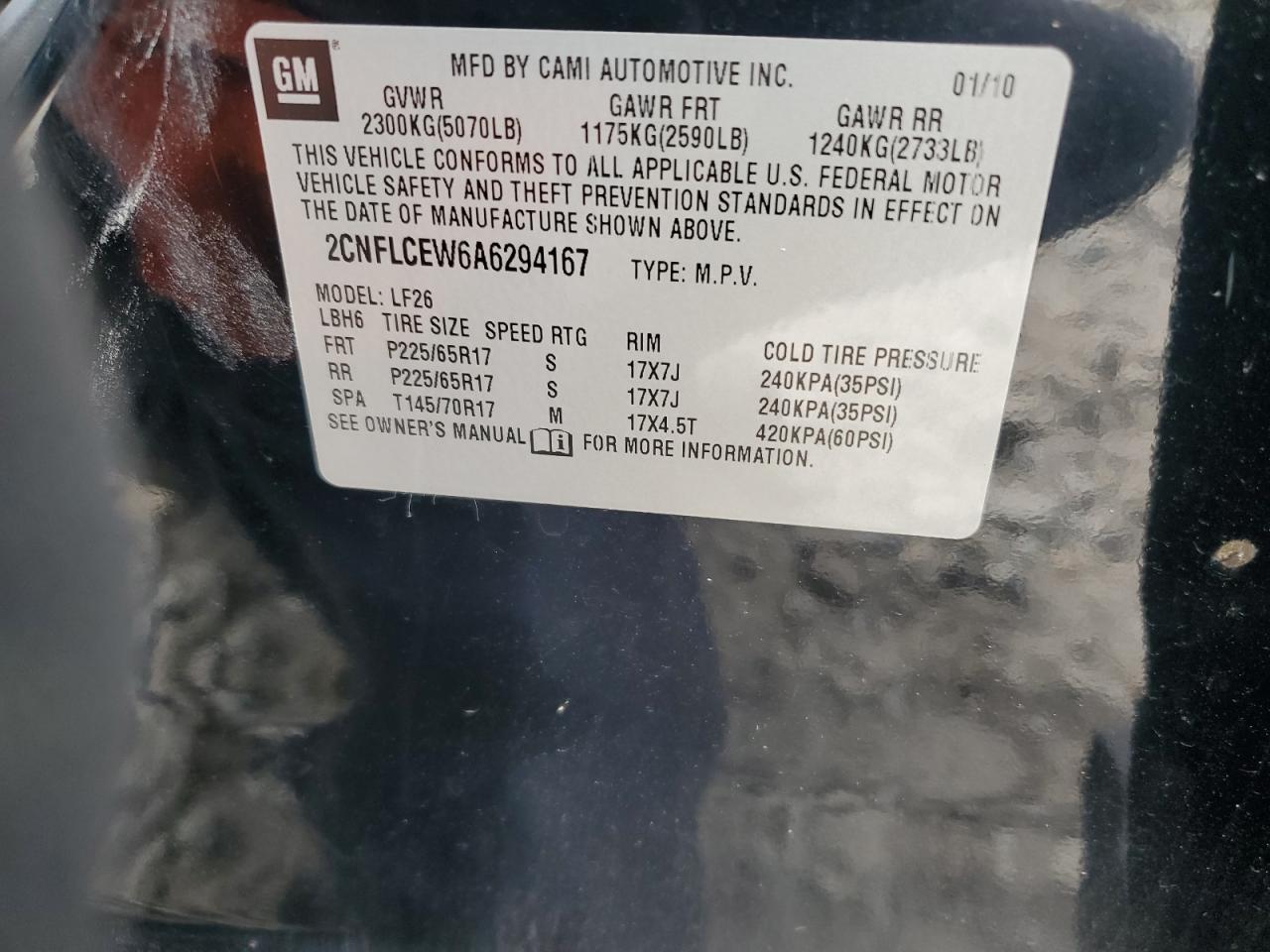 2010 Chevrolet Equinox Ls VIN: 2CNFLCEW6A6294167 Lot: 85353245