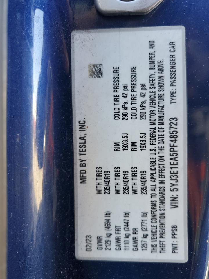 2023 Tesla Model 3 VIN: 5YJ3E1EA5PF485723 Lot: 89903825