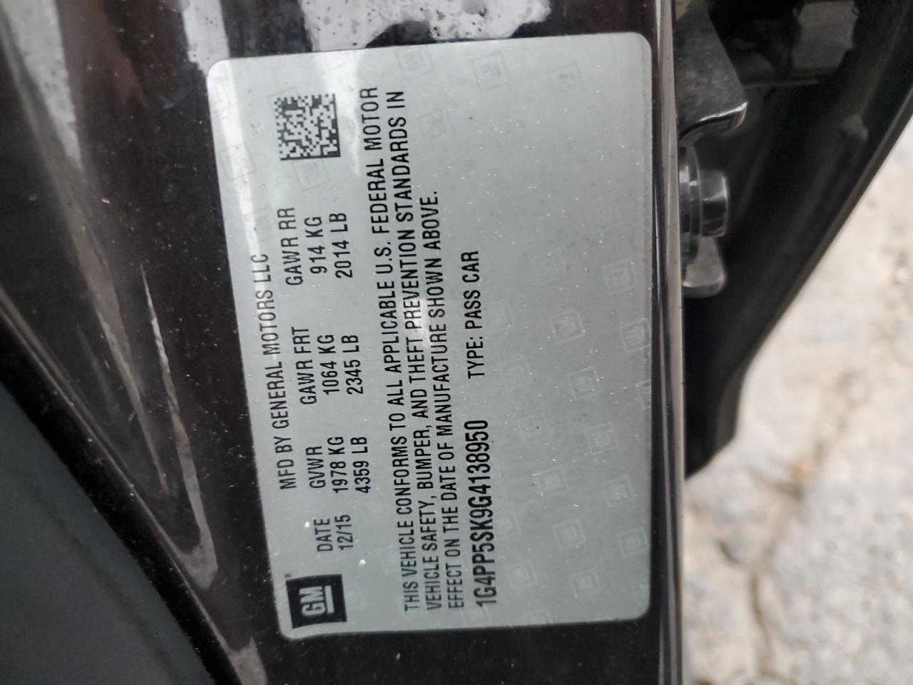 2016 Buick Verano VIN: 1G4PP5SK9G4138950 Lot: 90053915