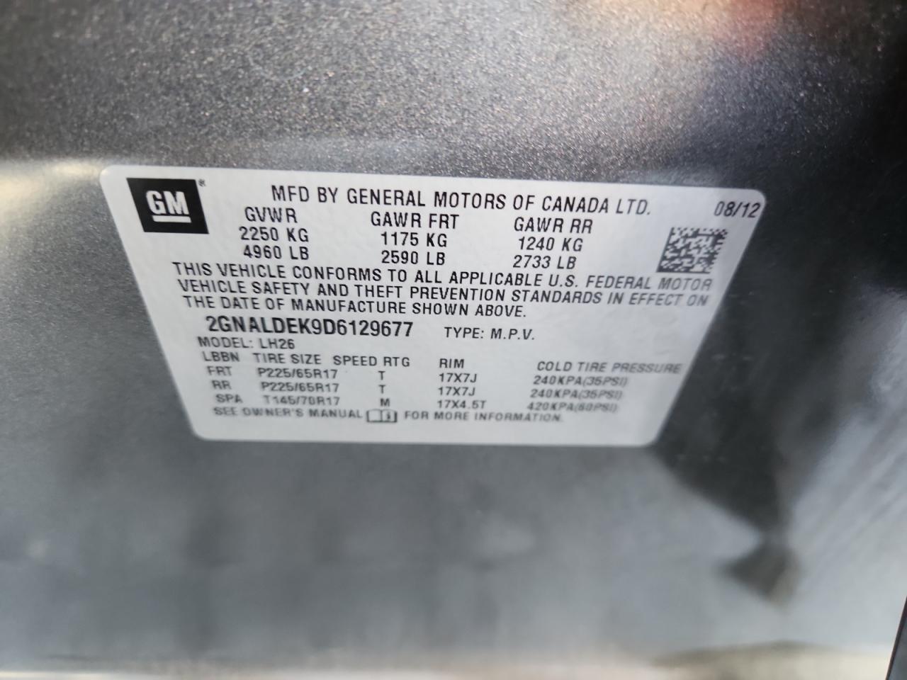 2013 Chevrolet Equinox Lt VIN: 2GNALDEK9D6129677 Lot: 84737525