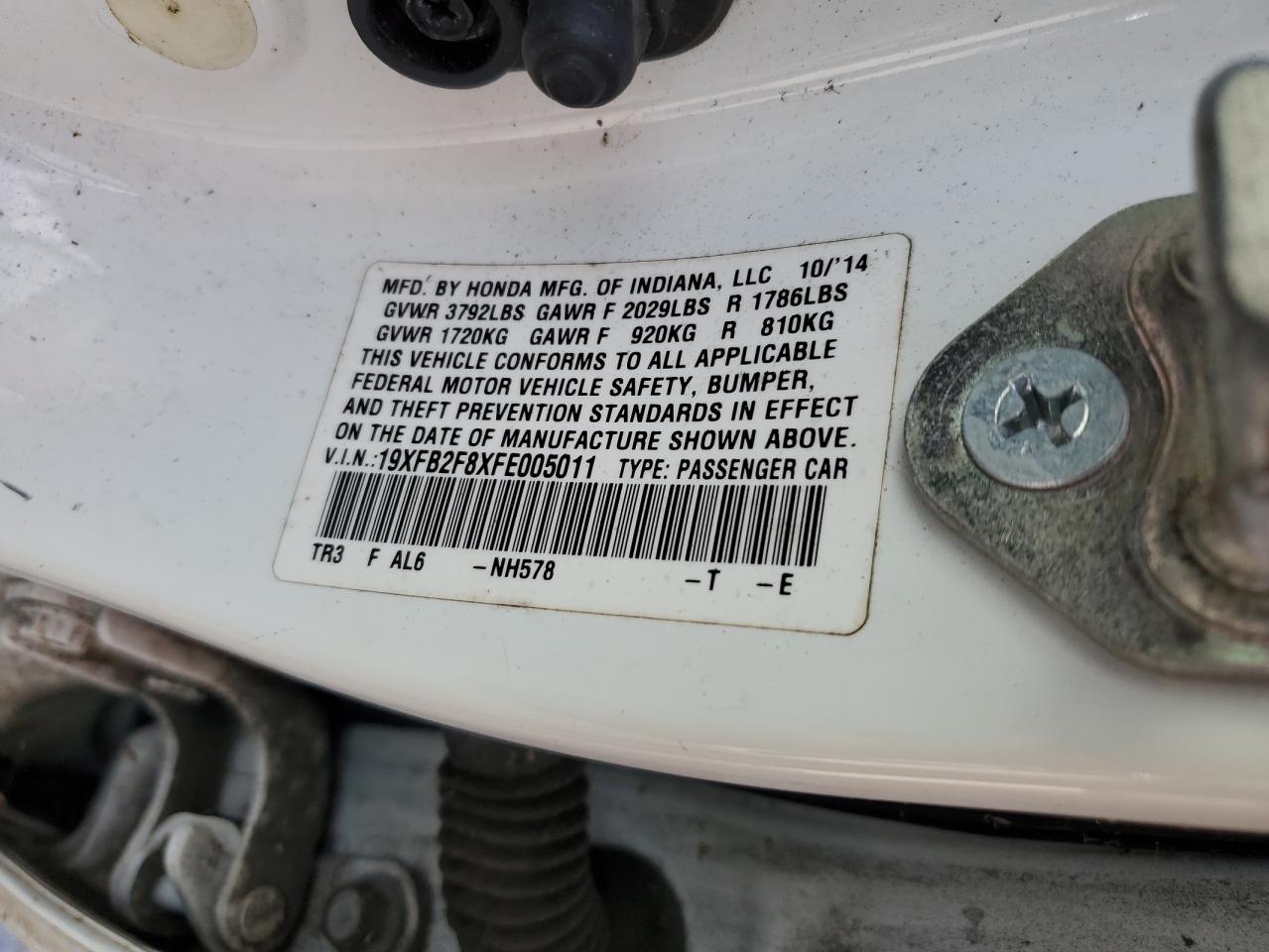 2015 Honda Civic Ex VIN: 19XFB2F8XFE005011 Lot: 84737965