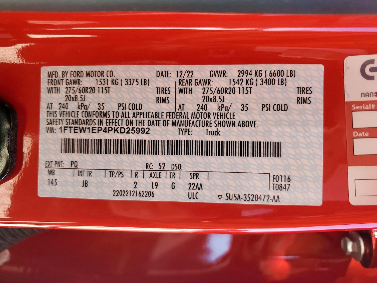 2023 Ford F150 Supercrew VIN: 1FTEW1EP4PKD25992 Lot: 90443145