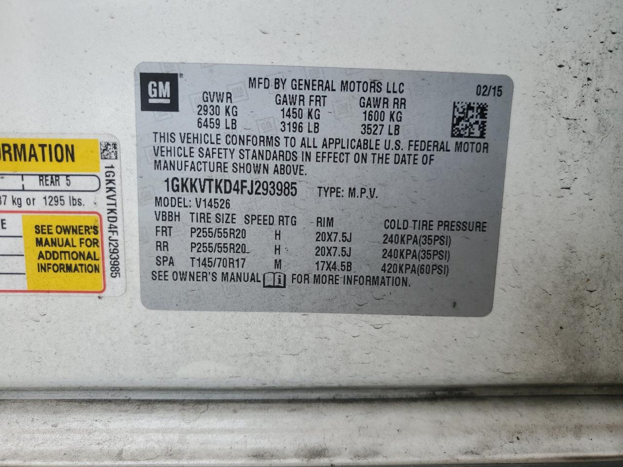 2015 GMC Acadia Denali VIN: 1GKKVTKD4FJ293985 Lot: 86473305