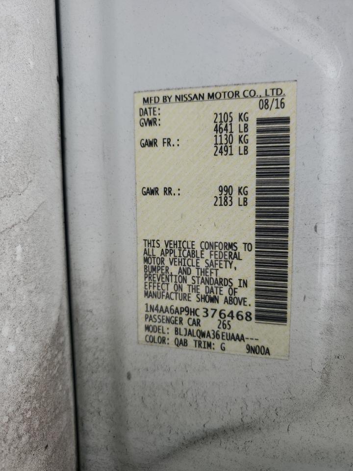 2017 Nissan Maxima 3.5S VIN: 1N4AA6AP9HC376468 Lot: 84651095