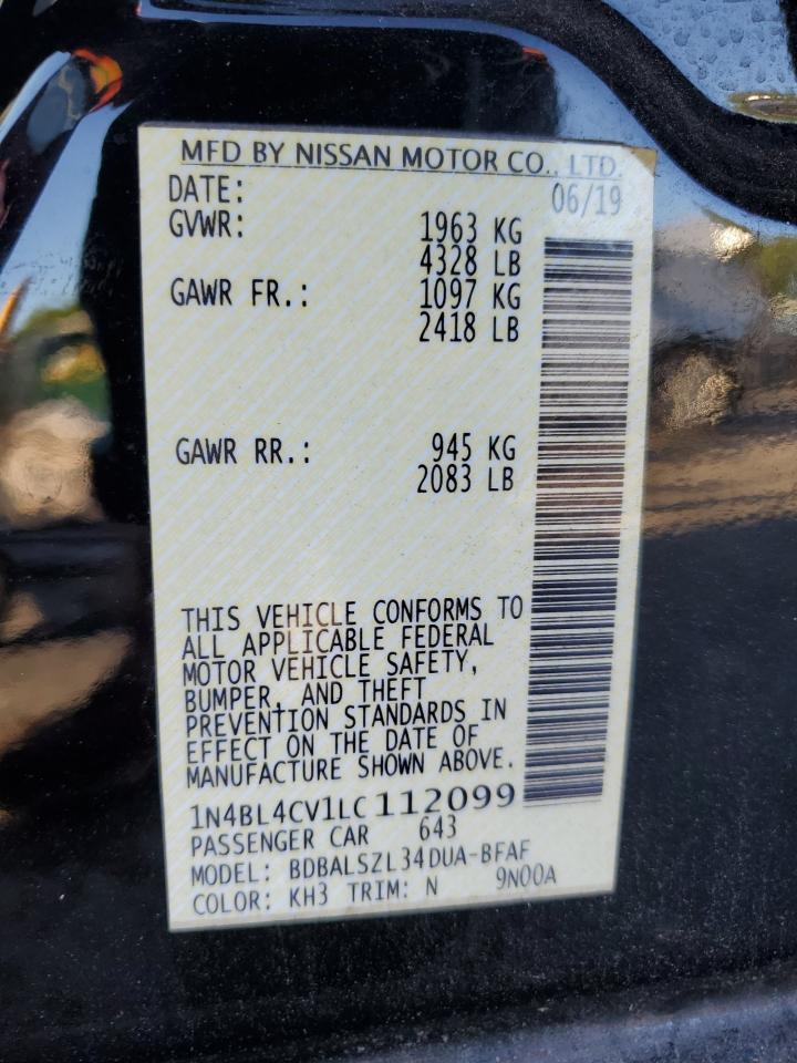 2020 Nissan Altima Sr VIN: 1N4BL4CV1LC112099 Lot: 86435005