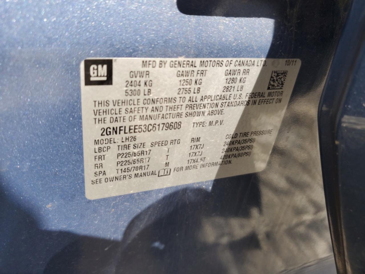 2012 Chevrolet Equinox Lt VIN: 2GNFLEE53C6179608 Lot: 81924015