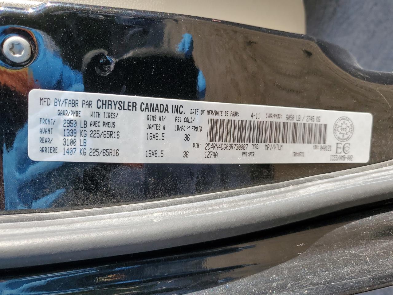 2011 Dodge Grand Caravan Express VIN: 2D4RN4DG0BR730087 Lot: 84972655