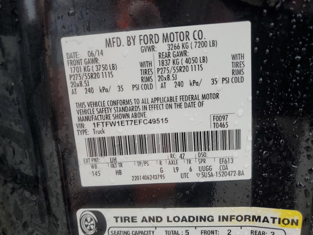 2014 Ford F150 Supercrew VIN: 1FTFW1ET7EFC49515 Lot: 82223185