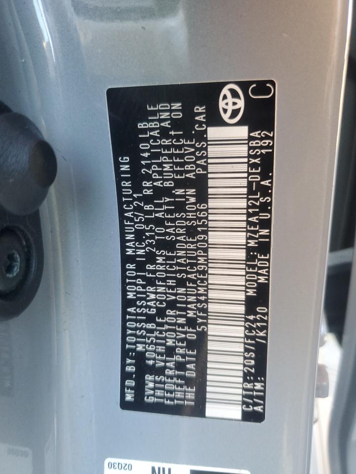 2021 Toyota Corolla Se VIN: 5YFS4MCE9MP091566 Lot: 82757185