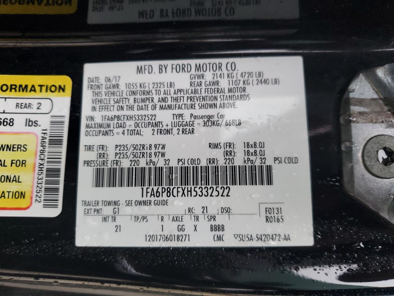 2017 Ford Mustang Gt VIN: 1FA6P8CFXH5332522 Lot: 90280915