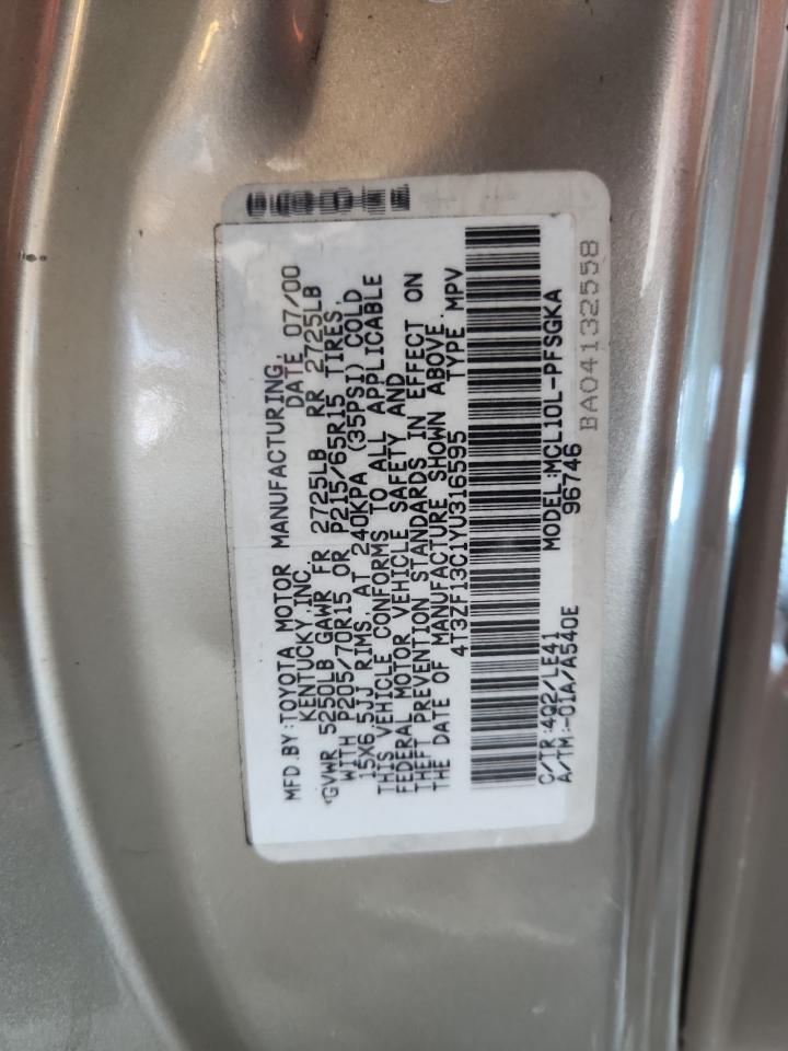 2000 Toyota Sienna Le VIN: 4T3ZF13C1YU316595 Lot: 90332115