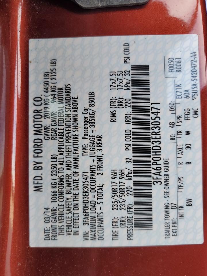 2014 Ford Fusion Se VIN: 3FA6P0HD3ER305471 Lot: 85697625