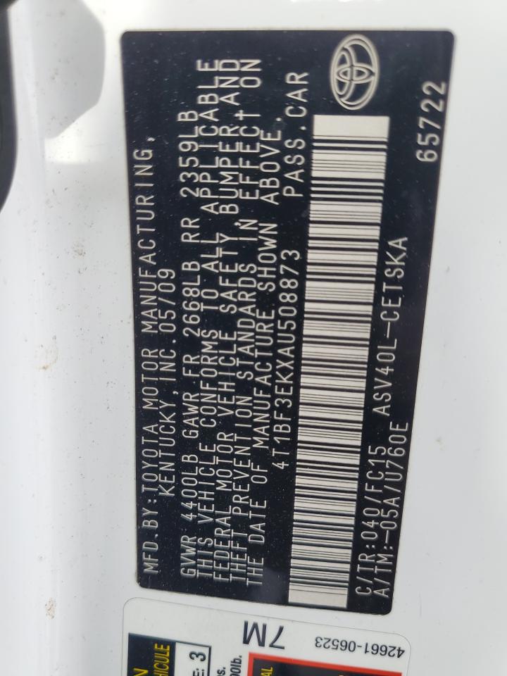 2010 Toyota Camry Base VIN: 4T1BF3EKXAU508873 Lot: 85337325