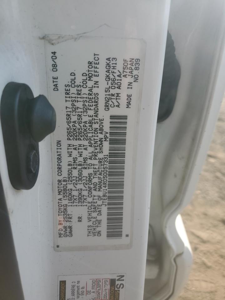 2005 Toyota 4Runner Sr5 VIN: JTEBU14R050057331 Lot: 82467565