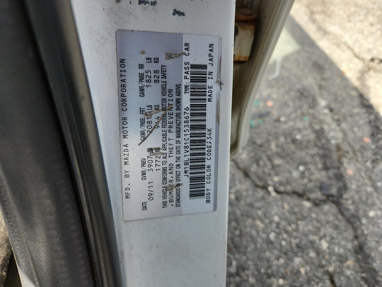 2012 Mazda 3 I VIN: JM1BL1V81C1538676 Lot: 87407645