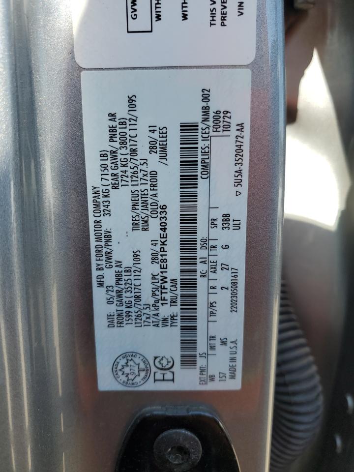 2023 Ford F150 Supercrew VIN: 1FTFW1E81PKE40336 Lot: 85678255