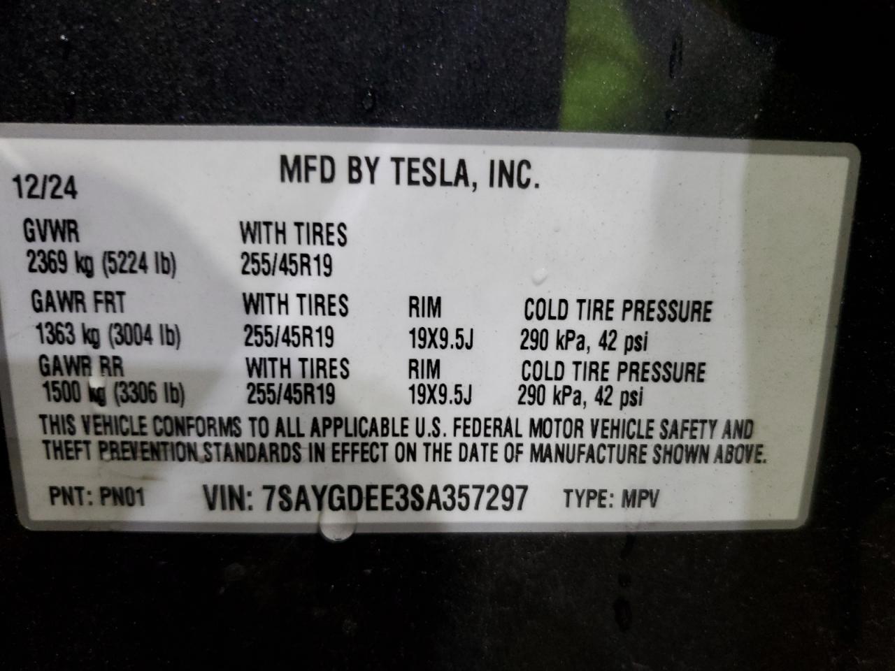 2025 Tesla Model Y VIN: 7SAYGDEE3SA357297 Lot: 85738535