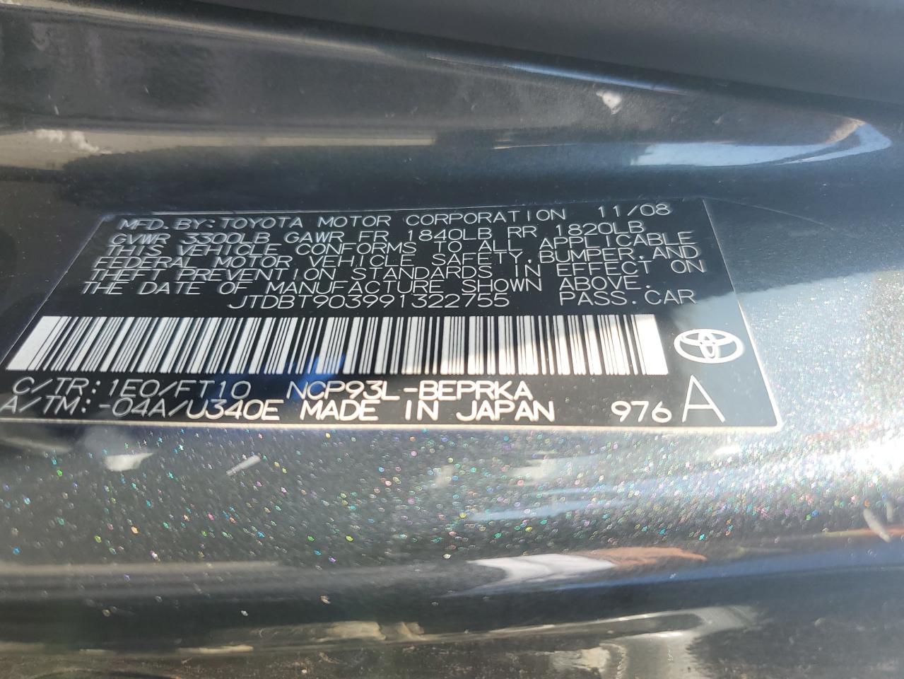 2009 Toyota Yaris VIN: JTDBT903991322755 Lot: 84705955