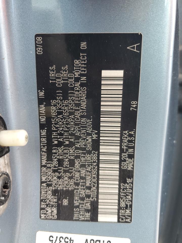 2009 Toyota Sienna Ce VIN: 5TDZK23CX9S243862 Lot: 85721765