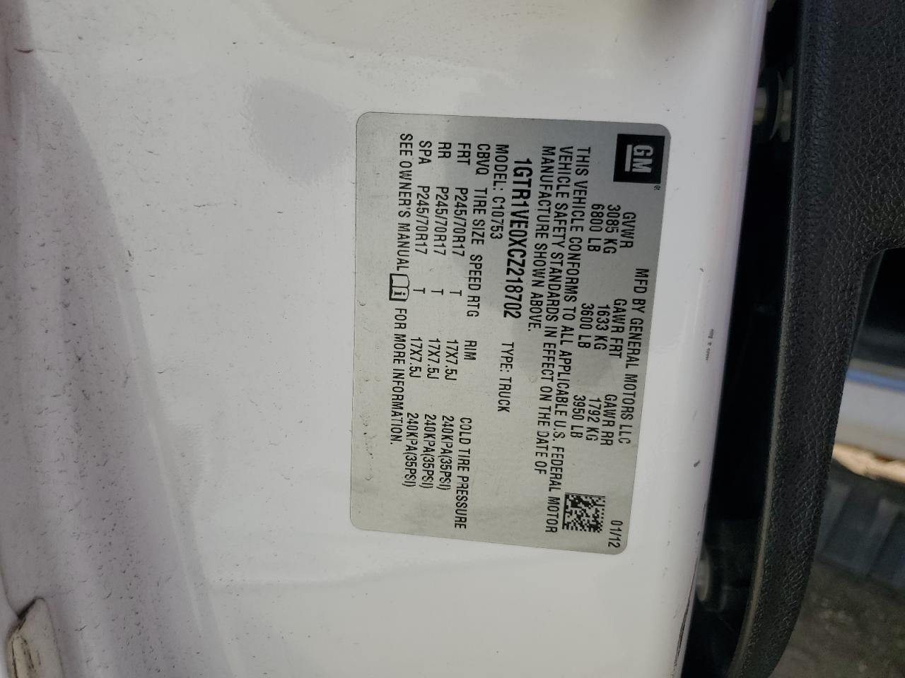 2012 GMC Sierra C1500 Sle VIN: 1GTR1VE0XCZ218702 Lot: 81903015