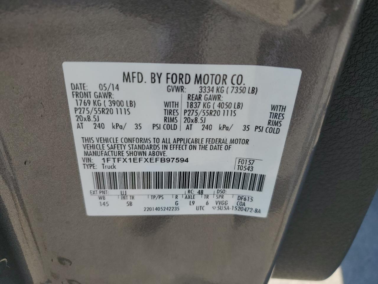 2014 Ford F150 Super Cab VIN: 1FTFX1EFXEFB97594 Lot: 86549035