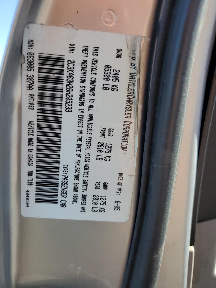 2006 Chrysler 300C VIN: 2C3KA63H26H205239 Lot: 82222375