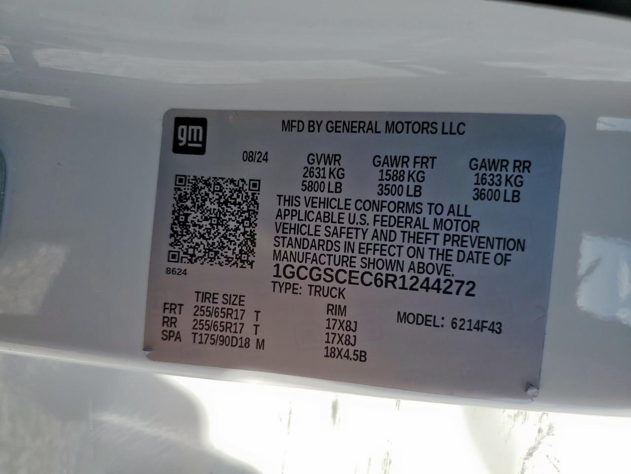 2024 Chevrolet Colorado Lt VIN: 1GCGSCEC6R1244272 Lot: 82349525