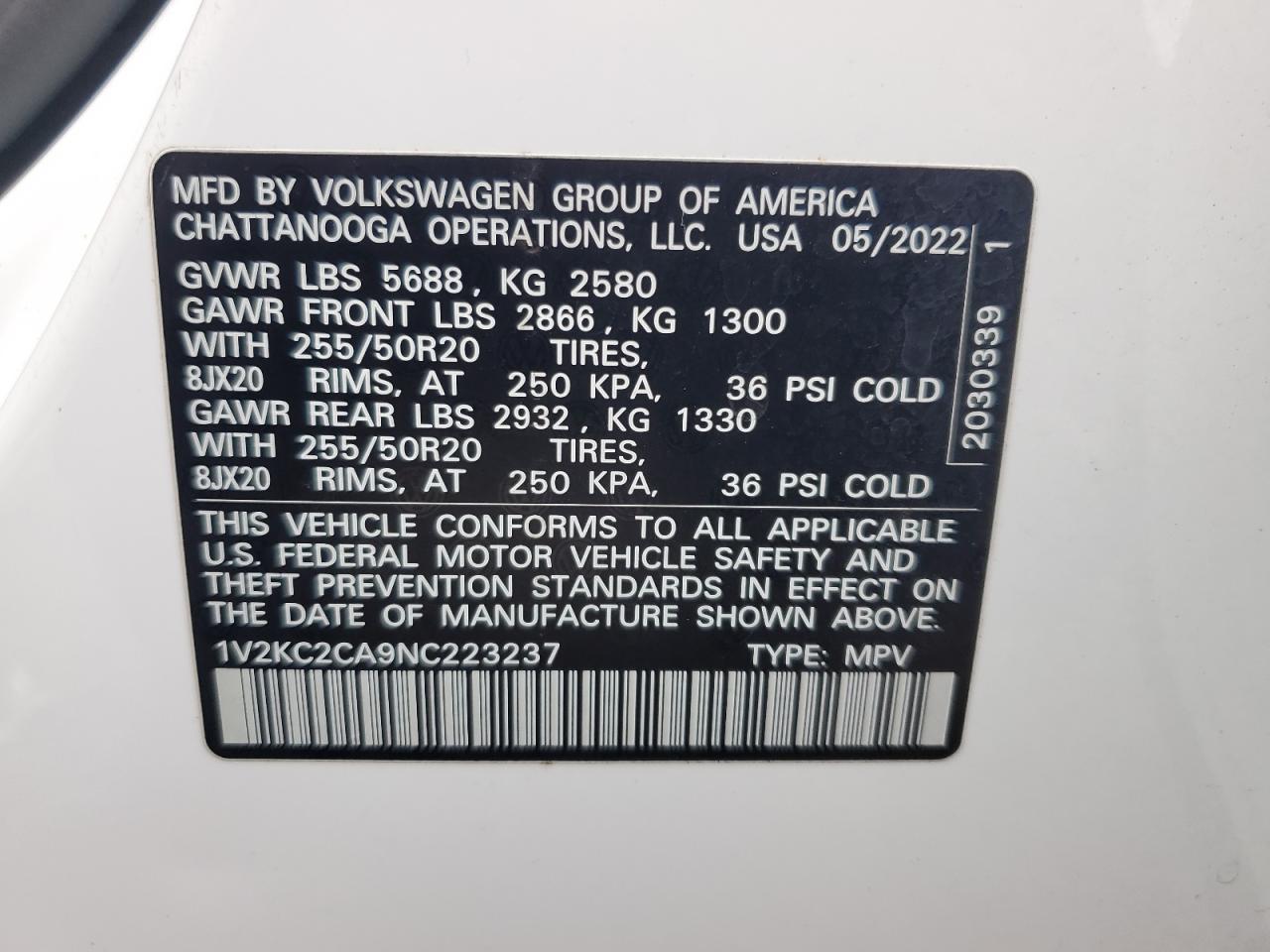 2022 Volkswagen Atlas Cross Sport Se VIN: 1V2KC2CA9NC223237 Lot: 90359645