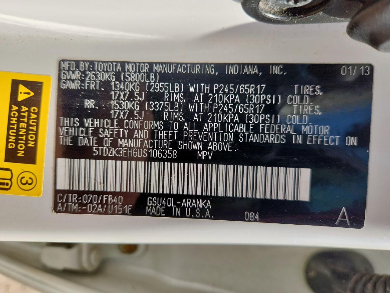 2013 Toyota Highlander Base VIN: 5TDZK3EH6DS106358 Lot: 82330115