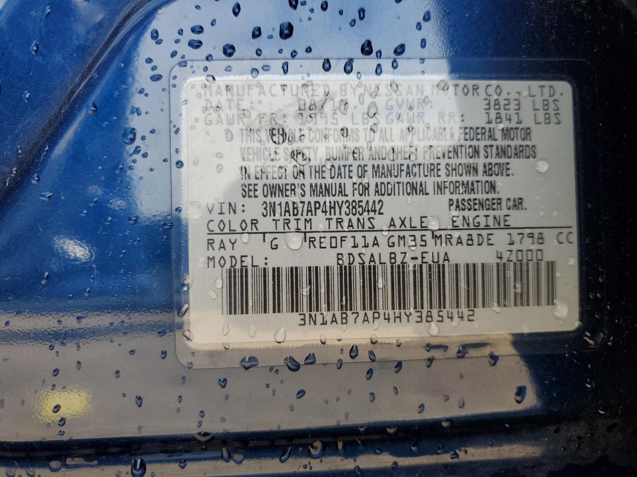 2017 Nissan Sentra S VIN: 3N1AB7AP4HY385442 Lot: 84617195