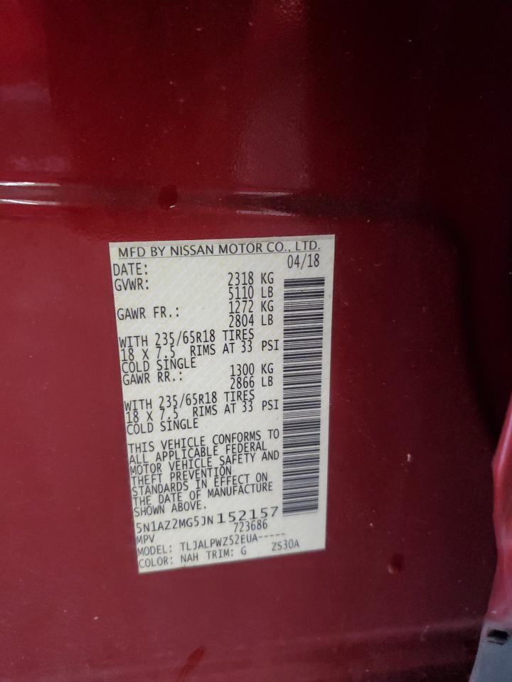 2018 Nissan Murano S VIN: 5N1AZ2MG5JN152157 Lot: 85322345