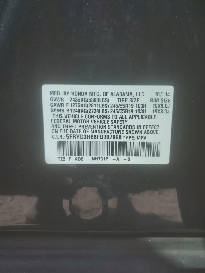 2015 Acura Mdx Advance VIN: 5FRYD3H88FB007998 Lot: 89664195