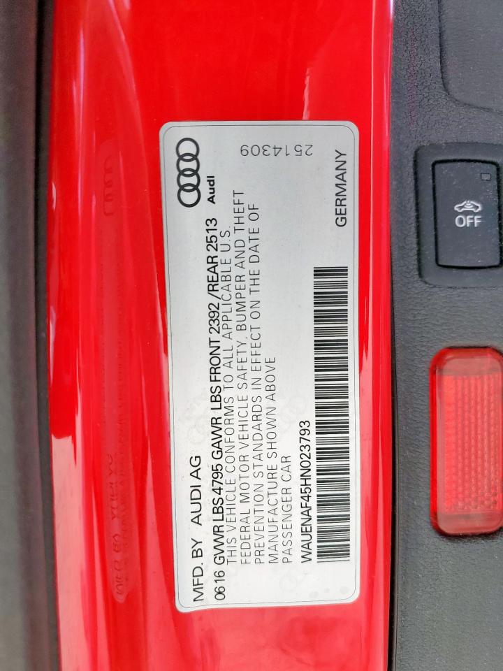 2017 Audi A4 Premium Plus VIN: WAUENAF45HN023793 Lot: 90099455