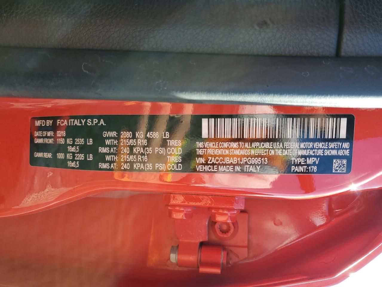 2018 Jeep Renegade Sport VIN: ZACCJBAB1JPG99513 Lot: 81365725