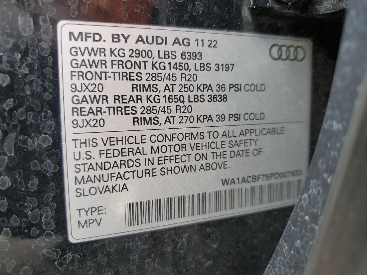 2023 Audi Q7 Premium VIN: WA1ACBF75PD007633 Lot: 90098115