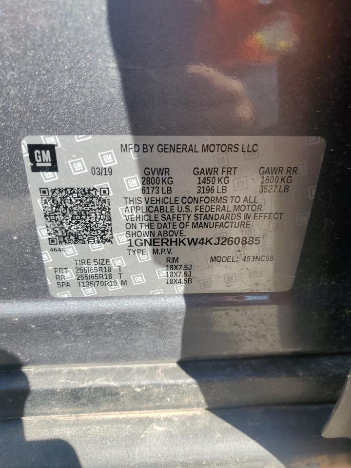 2019 Chevrolet Traverse Lt VIN: 1GNERHKW4KJ260885 Lot: 84391515