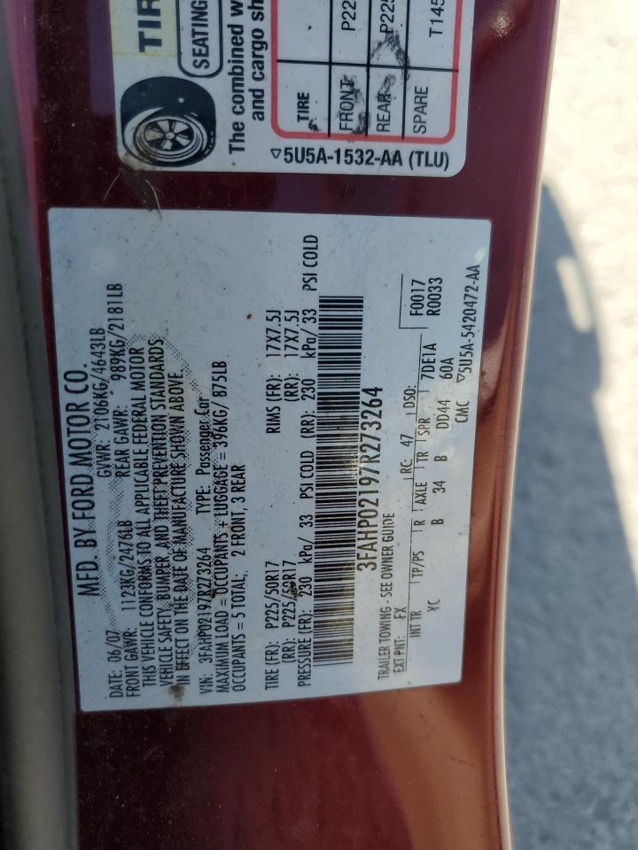 2007 Ford Fusion Sel VIN: 3FAHP02197R273264 Lot: 84968335