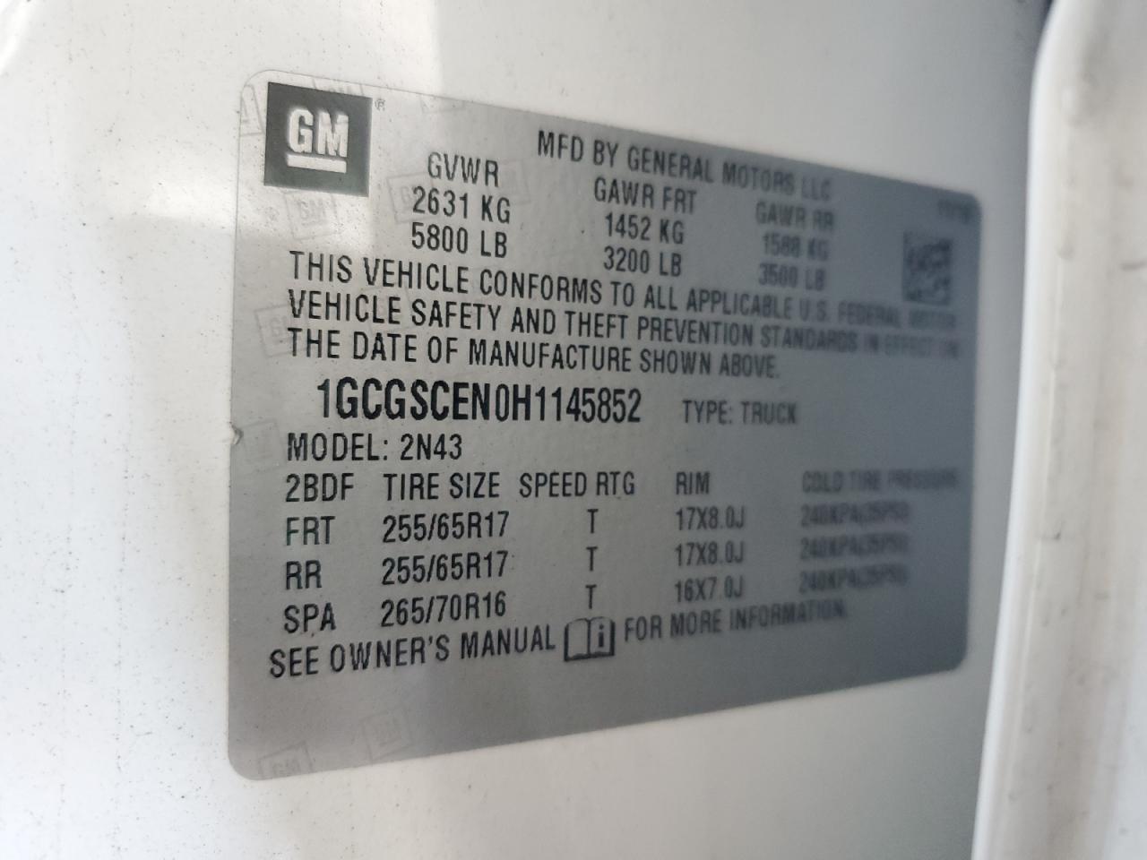 2017 Chevrolet Colorado Lt VIN: 1GCGSCEN0H1145852 Lot: 86129345