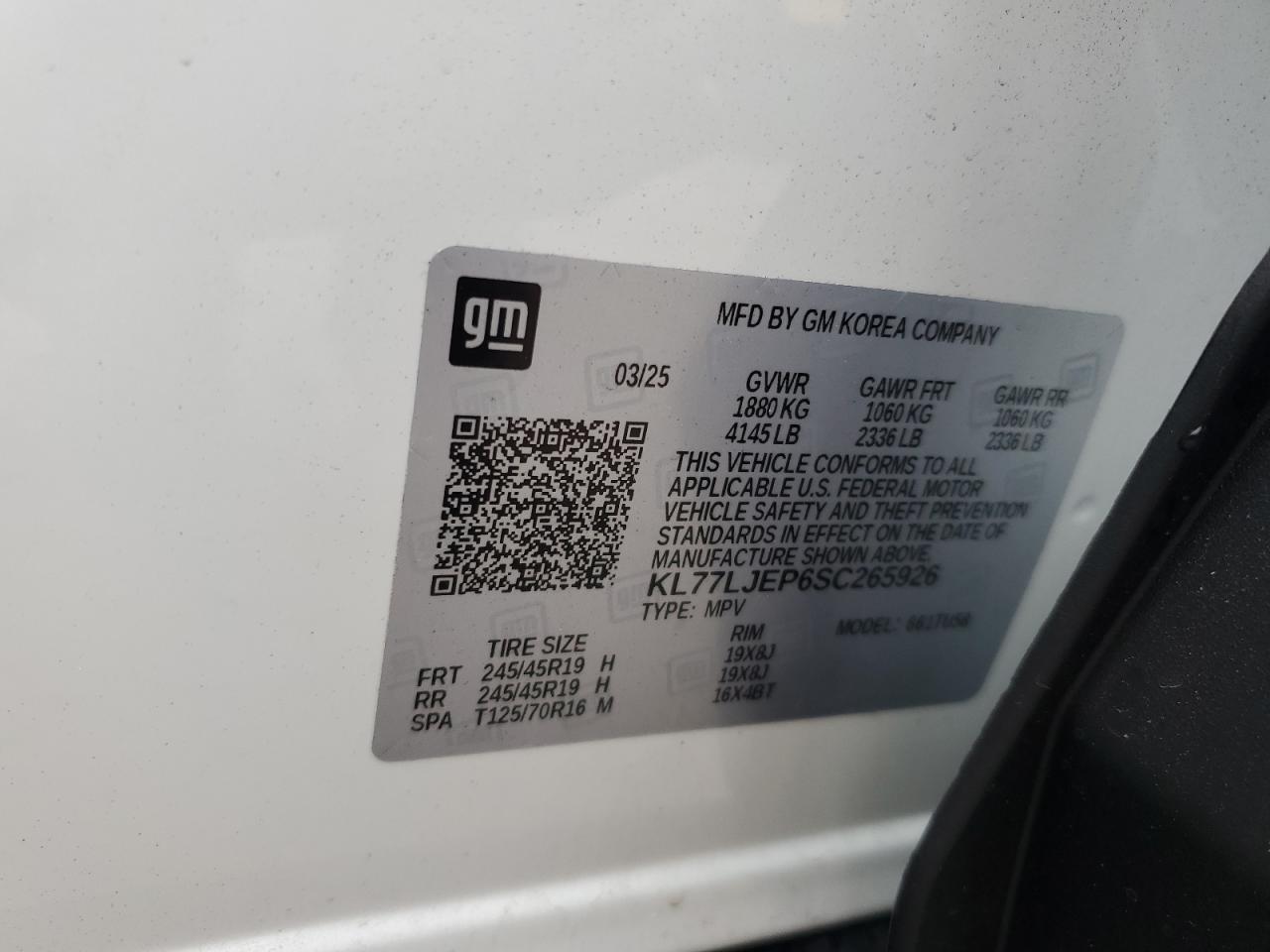 2025 Chevrolet Trax 2Rs VIN: KL77LJEP6SC265926 Lot: 86318535