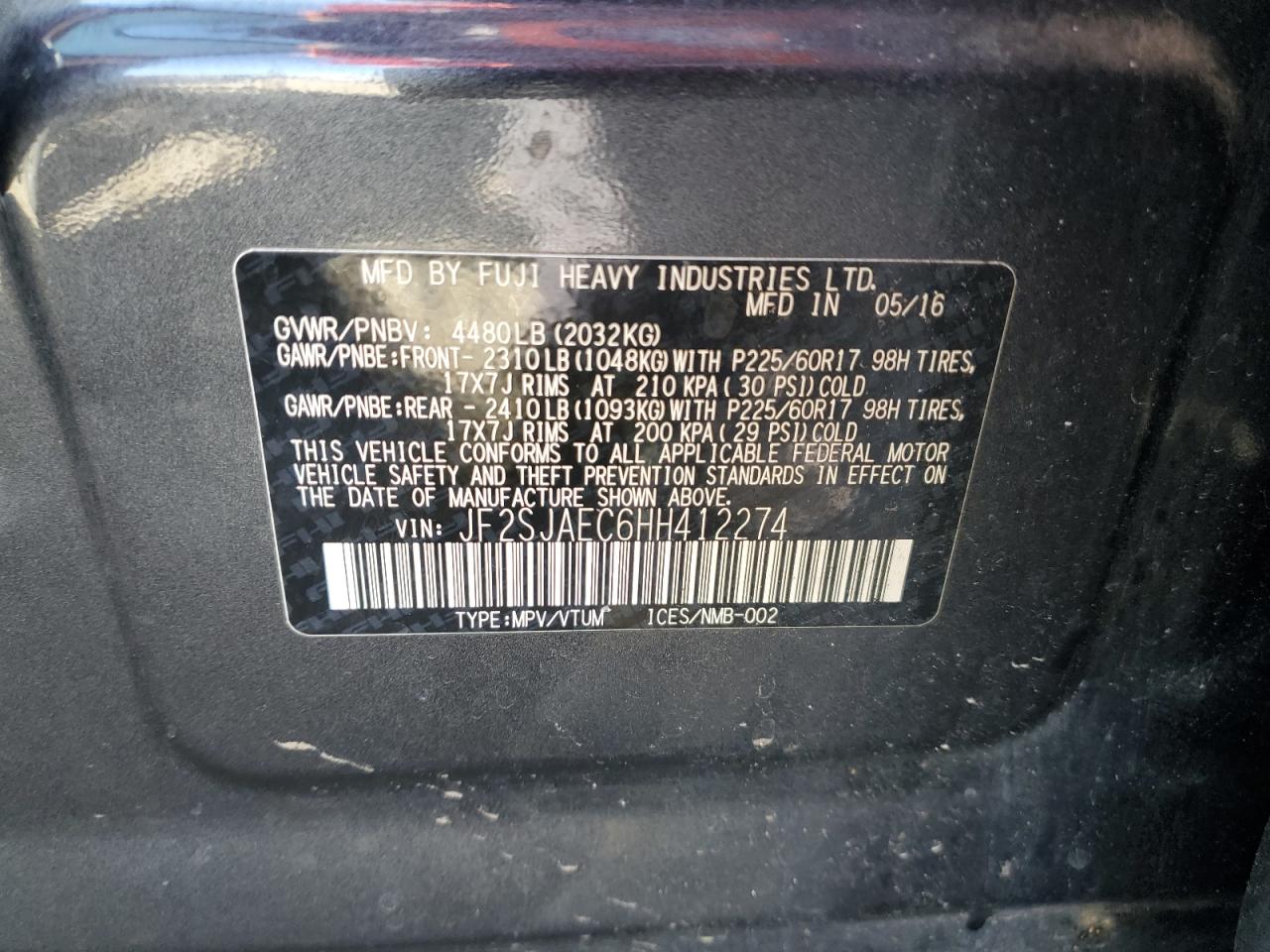 2017 Subaru Forester 2.5I Premium VIN: JF2SJAEC6HH412274 Lot: 82179105