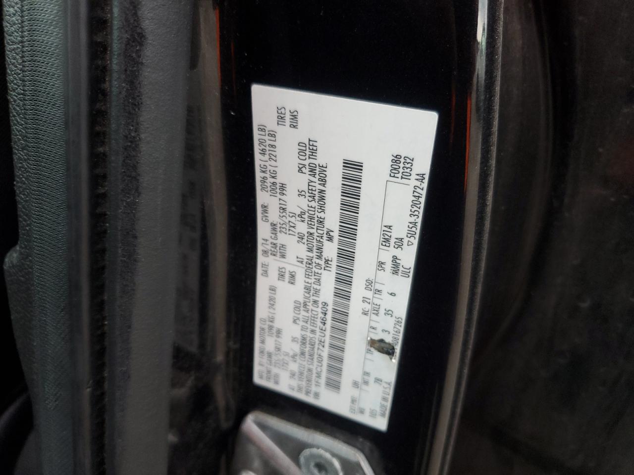 2014 Ford Escape S VIN: 1FMCU0F72EUE46409 Lot: 89869515