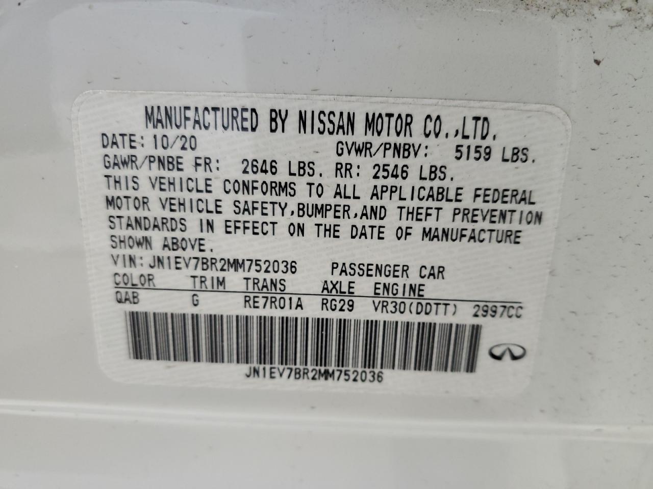 2021 Infiniti Q50 Luxe VIN: JN1EV7BR2MM752036 Lot: 85521705