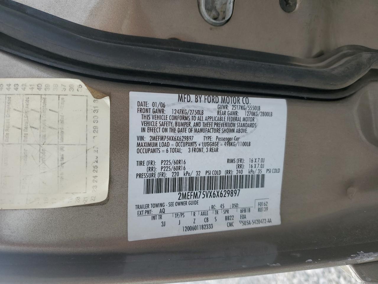 2006 Mercury Grand Marquis Ls VIN: 2MEFM75VX6X629897 Lot: 82746455