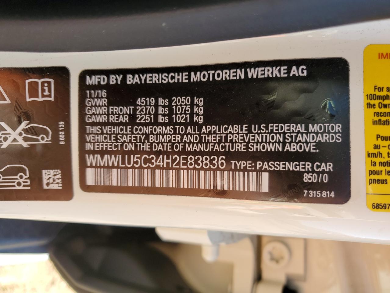 2017 Mini Cooper S Clubman All4 VIN: WMWLU5C34H2E83836 Lot: 86537815