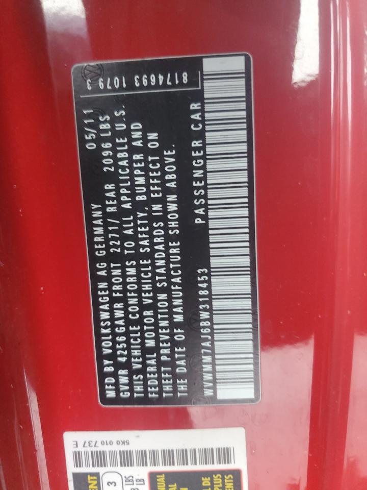 2011 Volkswagen Golf VIN: WVWMM7AJ6BW318453 Lot: 85940765