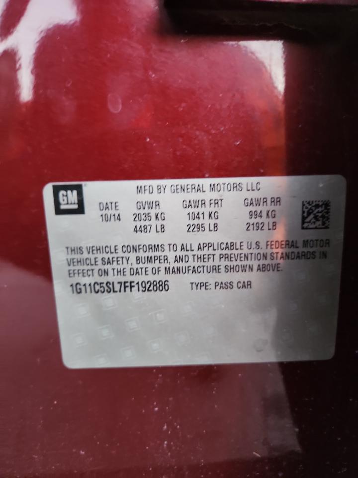 2015 Chevrolet Malibu 1Lt VIN: 1G11C5SL7FF192886 Lot: 87241725