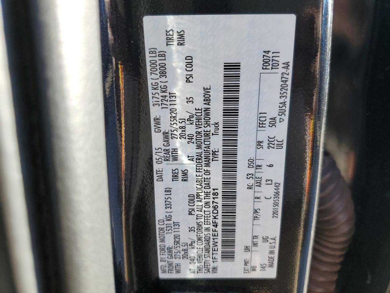 2015 Ford F150 Supercrew VIN: 1FTEW1EF4FKD67181 Lot: 82685145