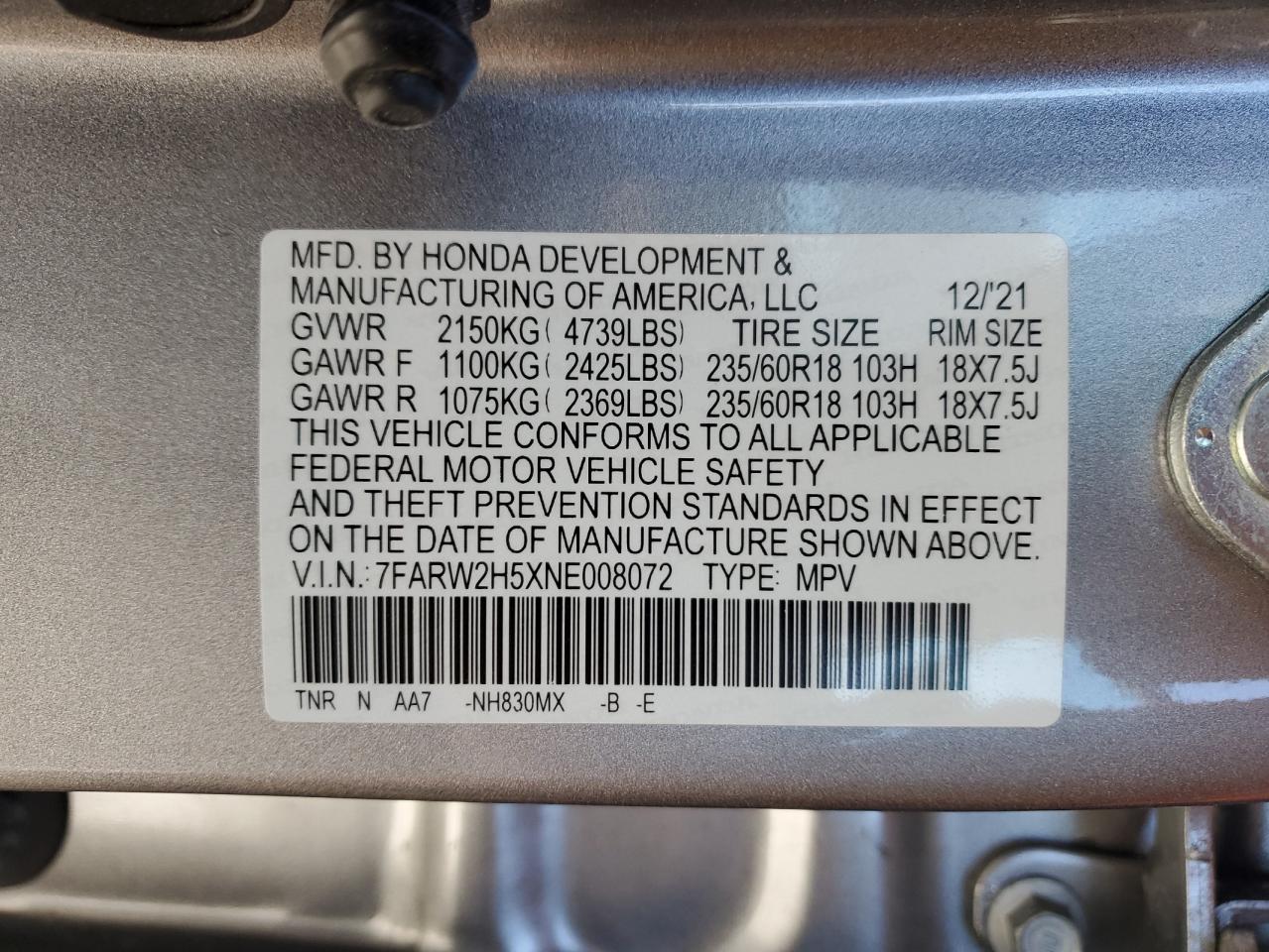2022 Honda Cr-V Ex VIN: 7FARW2H5XNE008072 Lot: 86782175