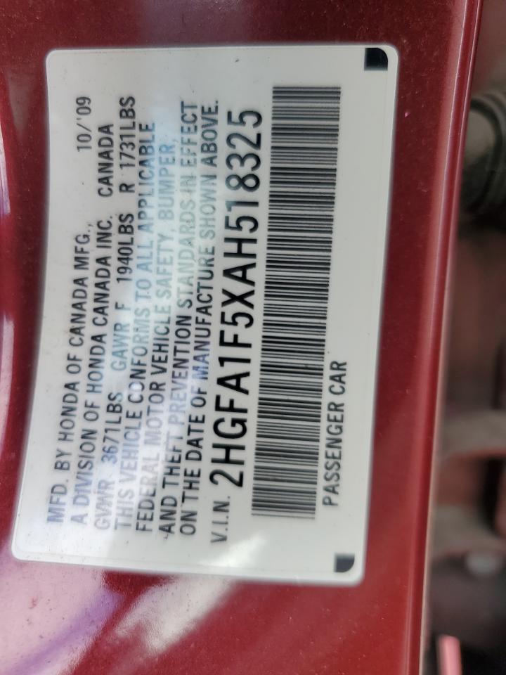 2010 Honda Civic Lx VIN: 2HGFA1F5XAH518325 Lot: 85357805